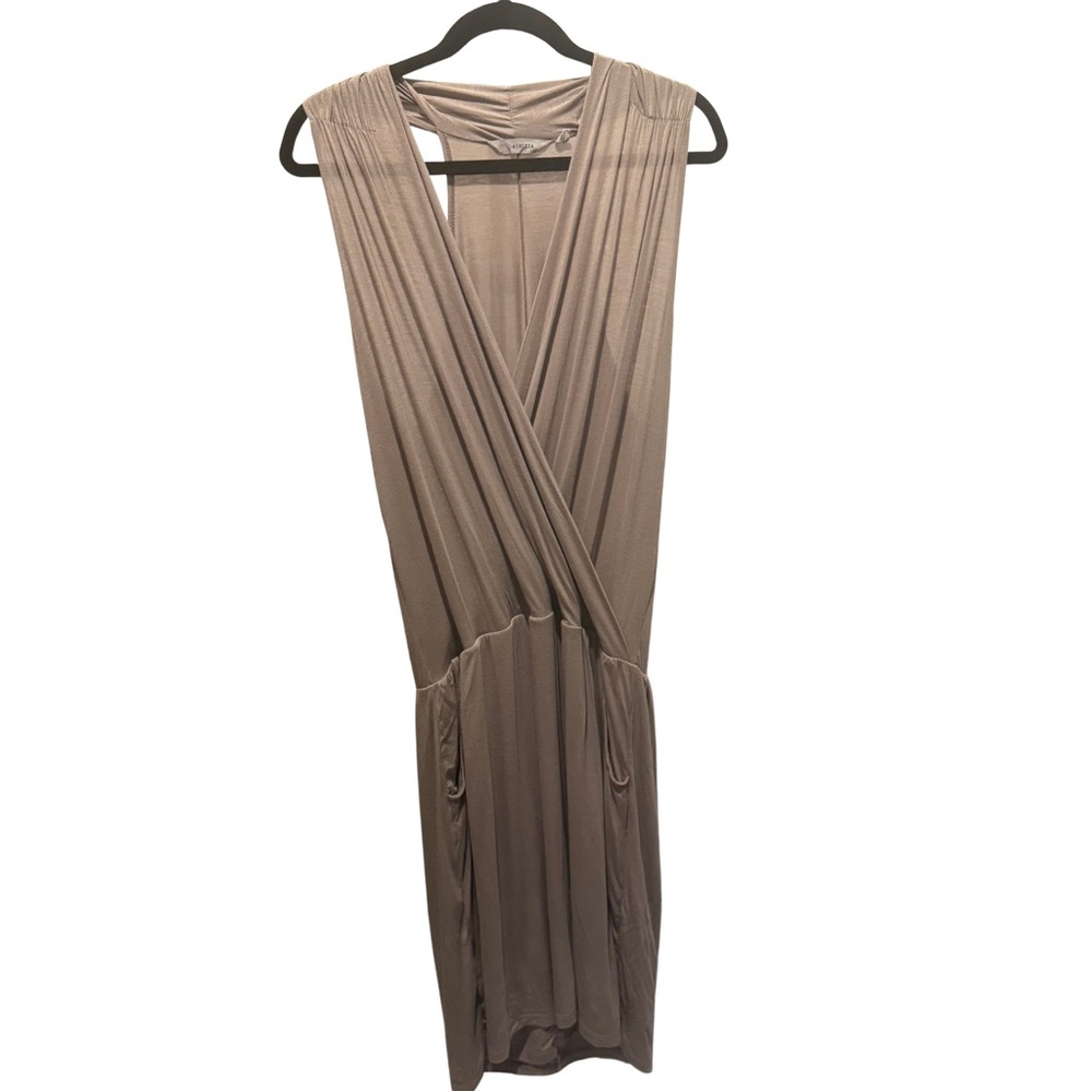 Athleta Modal Crossover Midi Dress Taupe Gray L